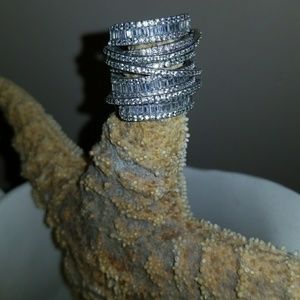 Silver plated CZ multi cross band ring